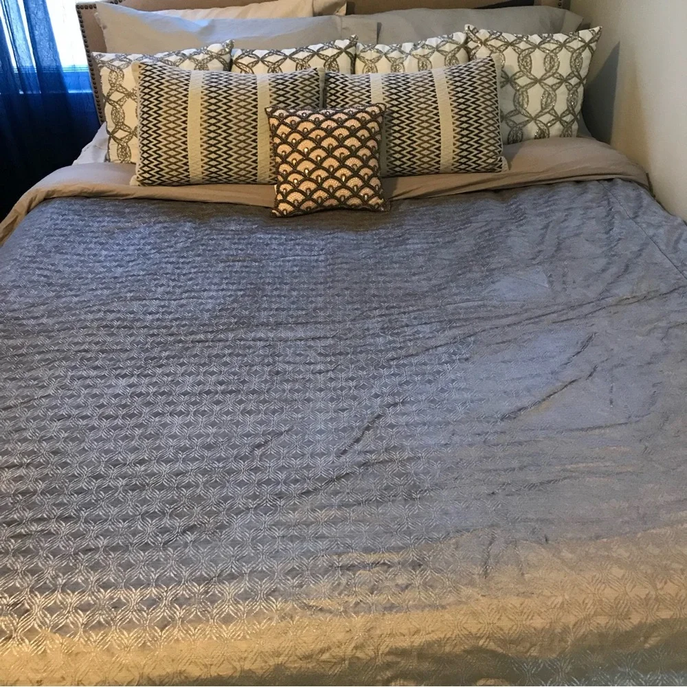 West Elm Silver Velvet Luster Metallic Ogee Duvet Cover